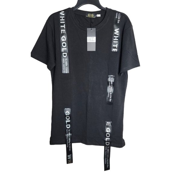 Rare Gold Leaf Black Crew Neck Men's Designer Shirt - Embroidered Strap Design - Picture 1 of 16